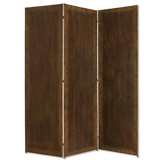 Metal 3 Panel Screen with Textured Nub Head Accent Borders, Brown - BM26471 By Casagear Home