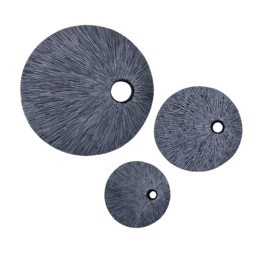 Ribbed Round Sandstone Wall Decor with Cut Out Near the Edge, Small, Gray - BM26625 By Casagear Home