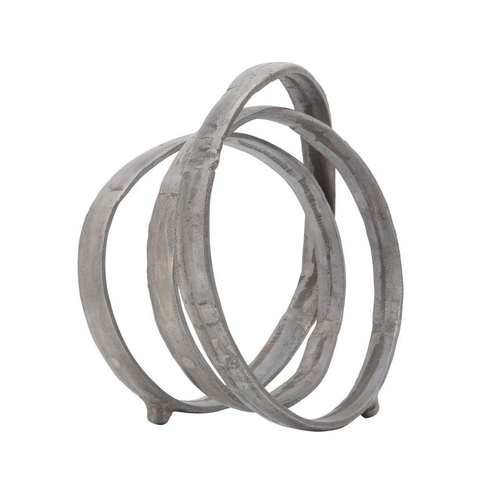 Sculpture with Metal Interconnected Ring Design, Silver By Casagear Home