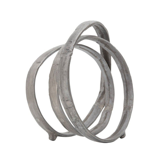 Sculpture with Metal Interconnected Ring Design, Silver By Casagear Home