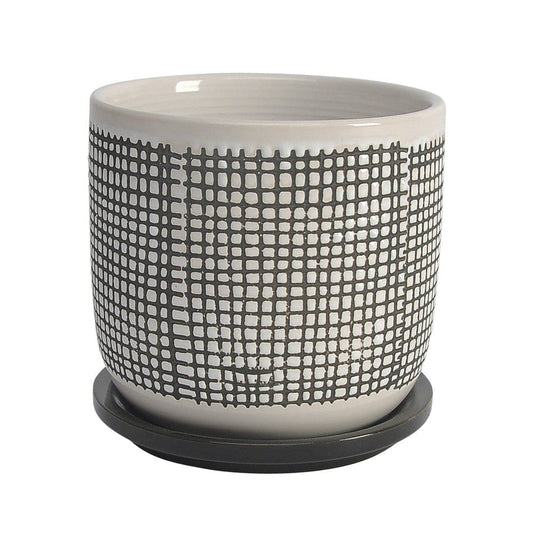Ceramic Planter with Mesh Design and Saucer, Gray By Casagear Home