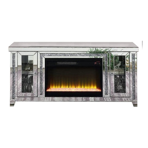 Vivian TV Stand | Fireplace | LED Light | Silver & Black