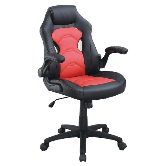 Office Chair with Padded Seat and Curved Track Arms, Black and Red By Casagear Home
