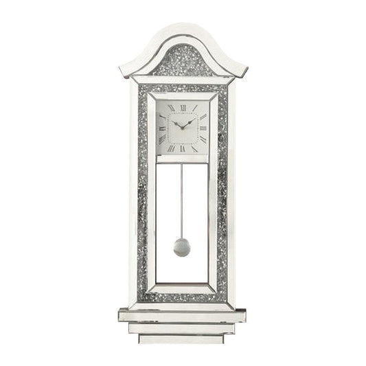 Wall Clock with Mirror Trim and Arched Top, Silver By Casagear Home