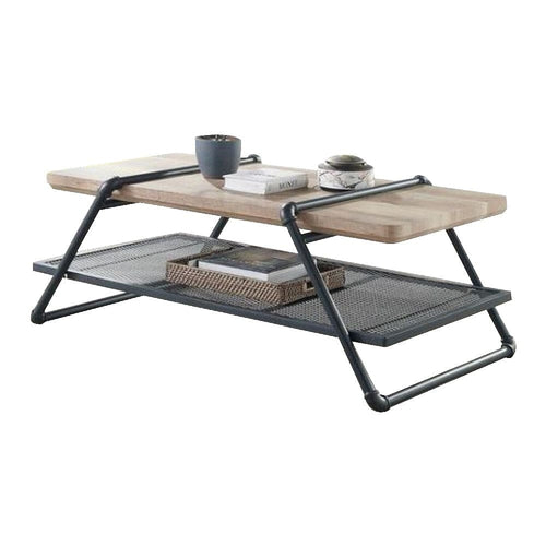 Luxe Coffee Table | Wood Top | Mesh Shelf | Brown & Black