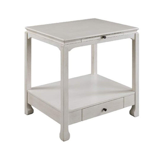 Accent Table with Pull Out Tray and 1 Drawer, Antique White By Casagear Home