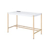Writing Desk with USB Dock and Metal Legs, White and Rose Gold By Casagear Home