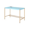 Writing Desk with USB Dock and Metal Legs, Sky Blue and Gold By Casagear Home