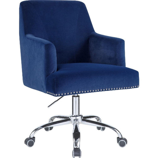Swivel Office Chair with Sleek Track Arms and Nailhead Trim,Blue and Chrome By Casagear Home