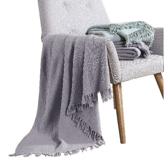 Veria 50 x 60 Reversible Cotton Throw with Fringes, Gray By Casagear Home