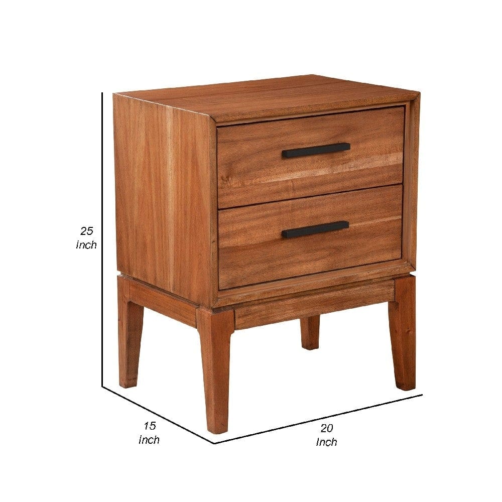 Nightstand with 2 Drawers and Wooden Frame Brown By Casagear Home BM269321