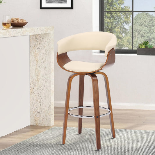 30 Inch Swivel Faux Leather Barstool with Curved Open Back, Brown By Casagear Home