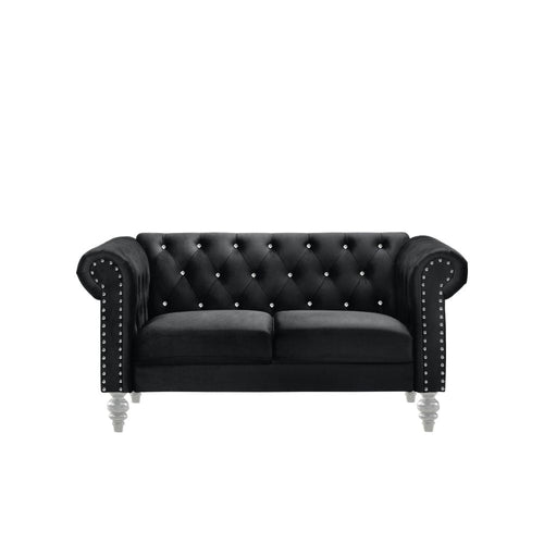 Ben Loveseat | 62" | Velvet | Crystal Tufted Back | Black & Silver