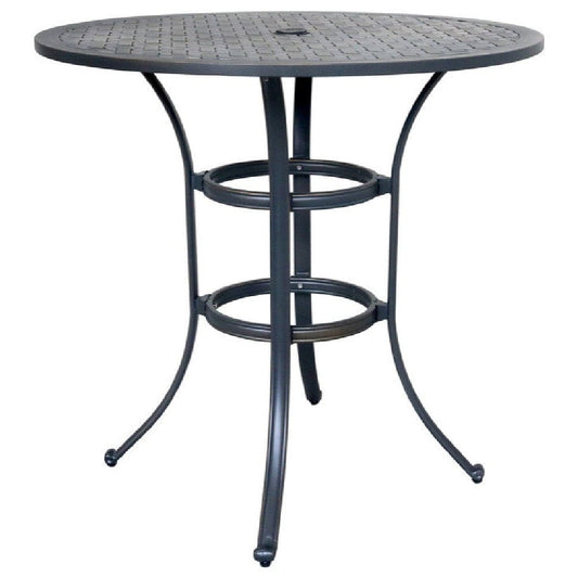 40 Inch Outdoor Patio Round Bar Table, Lattice Pattern, Desert Night By Casagear Home