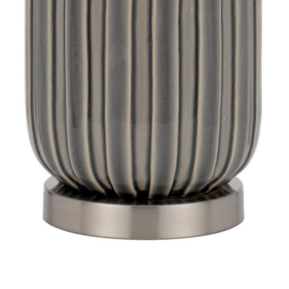 29 Inch Ceramic Curved Table Lamp with Stripes Dimmer Gray By Casagear Home BM272340