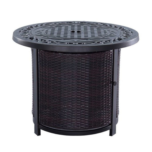 30 Inch Round Aluminum Outdoor Gas Firepit Table, Wicker Base, Dark Bronze By Casagear Home