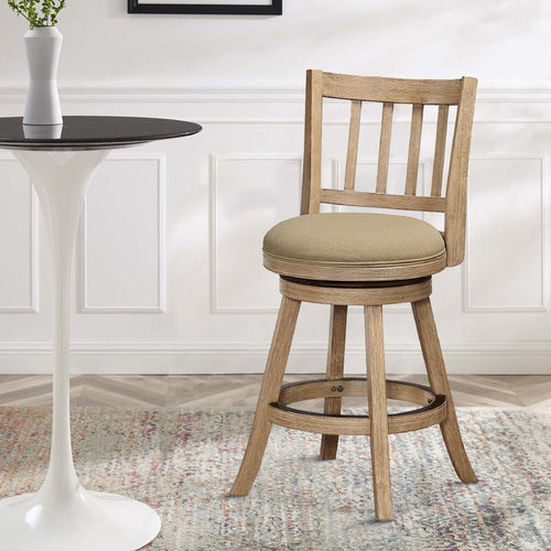 Adam Swivel Counter Stool | 24" | Slatted Back | Oat Brown