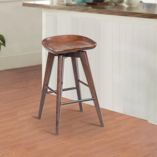 Esme 24 Inch Swivel Counter Stool, Contour Seat, Wood, Tapered Legs, Brown By Casagear Home