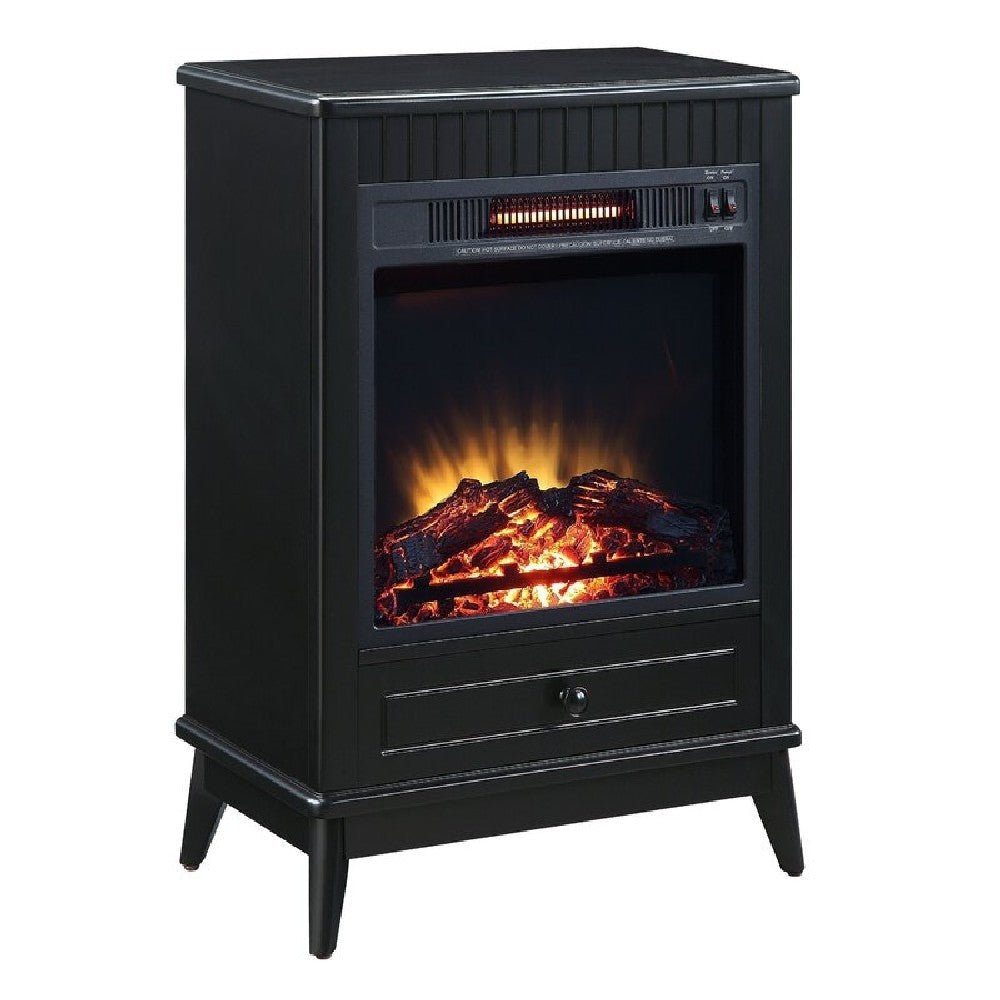 Etu 32 Inch Wood End Table with LED Electric Fireplace 1 Drawer Black By Casagear Home BM274626