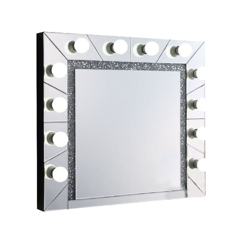 Zaff Lighted Wall Mirror | 32" | Faux Diamond Trim | Silver