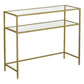 Kin 39 Inch Sofa Console Table, Metal Frame, Tempered Glass Shelves, Gold By Casagear Home