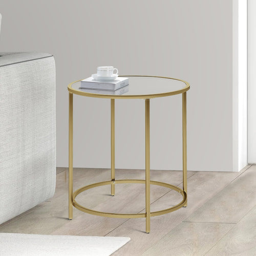 Kin End Table | 22" | Round | Metal Frame | Glass Shelf | Gold