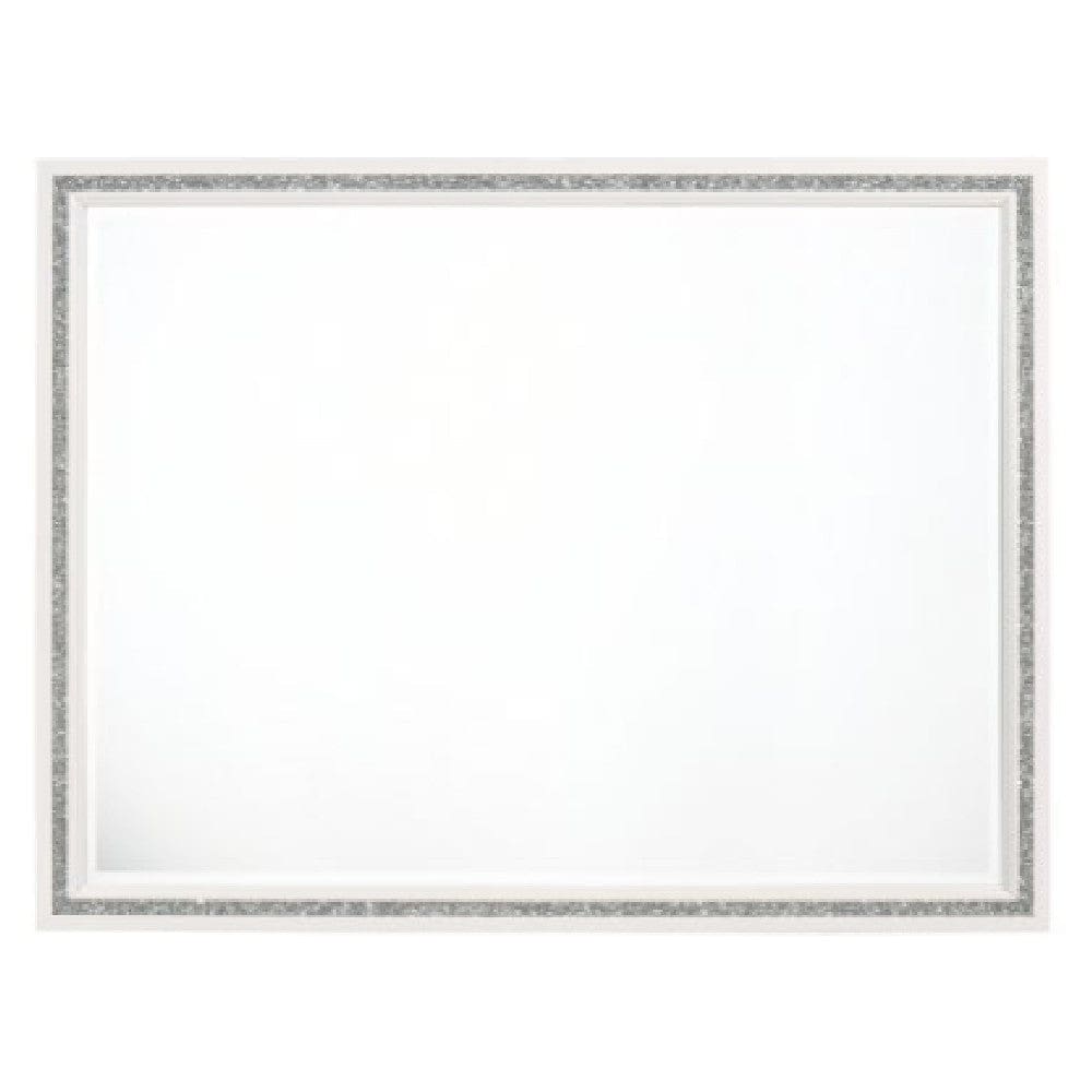 46 Inch Solid Wood Mirror, Shimmering Silver Accent, Landscape, White By Casagear Home