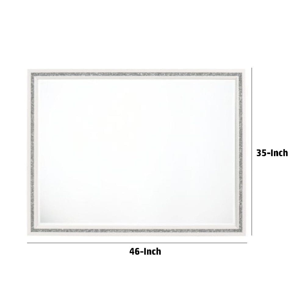 46 Inch Solid Wood Mirror Shimmering Silver Accent Landscape White By Casagear Home BM275076
