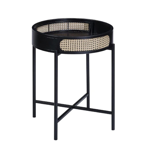 Bert End Table | 24" Round | Rattan Accent | Black