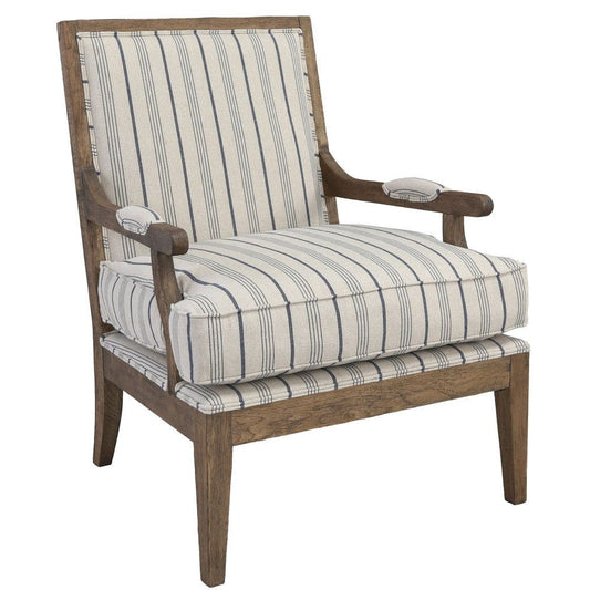 29 Inch Upholstered Accent Chair, Striped, Kiln Dried Wood, Blue, White By Casagear Home