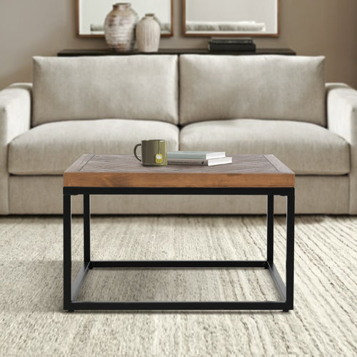 Nat Coffee Table | 30" | Square | Herringbone Wood | Brown & Black