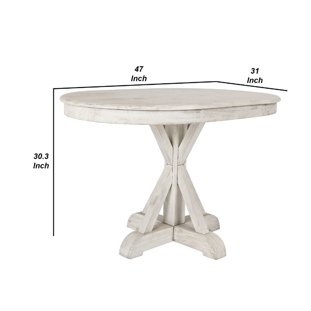 Dal 47 Inch Reclaimed Pine Wood Dining Table Crossed Pedestal Base White By Casagear Home BM275603