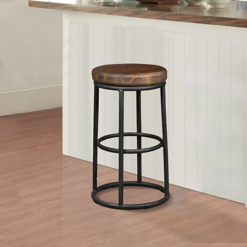 Ken Counter Stool | 24" | Backless Round Seat | Pine | Brown & Black