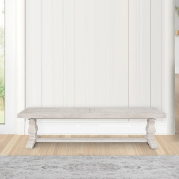 Kai Dining Bench | 66" | Reclaimed Pine | Turned Pedestal | White