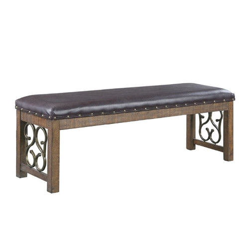 Ral Bench | 56" | Padded | Metal Scroll | Nailhead Trim | Brown