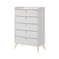 Cos 50 Inch Wood Tall Dresser Chest, 5 Drawers, Metal Handles, White, Gold By Casagear Home