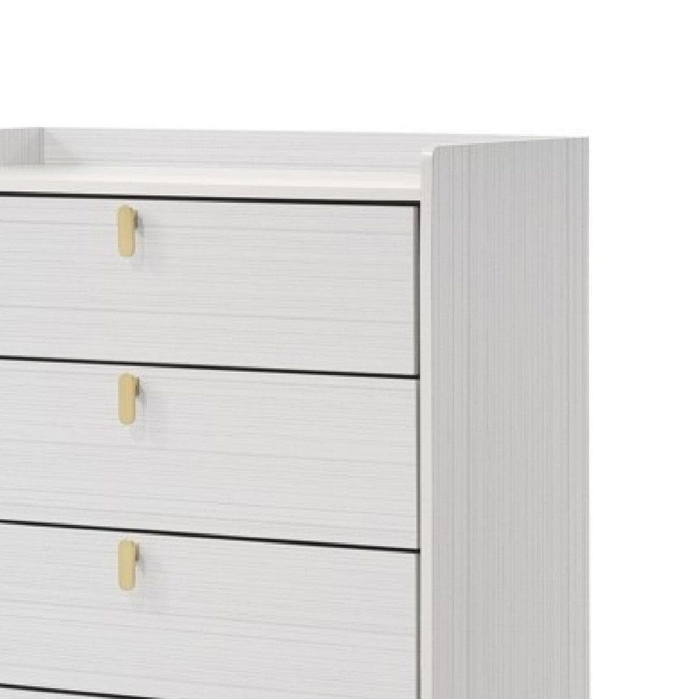 Cos 50 Inch Wood Tall Dresser Chest 5 Drawers Metal Handles White Gold By Casagear Home BM275716