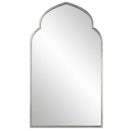 38 Inch Wood Wall Mirror, Moroccan Style, Antique Silver By Casagear Home