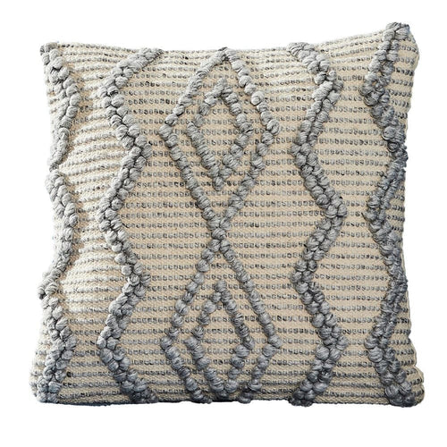Throw Pillow Cover | 18" | Blue Beaded Diamond | Beige