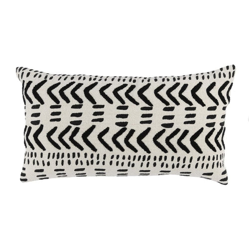 Throw Pillow | 26" Lumbar | Cotton | Tribal Pattern | Black & White