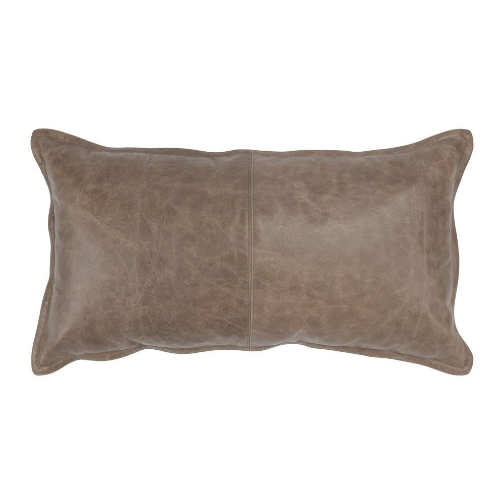 Norm Lumbar Pillow | 26" | Stitched Leather | Taupe Brown