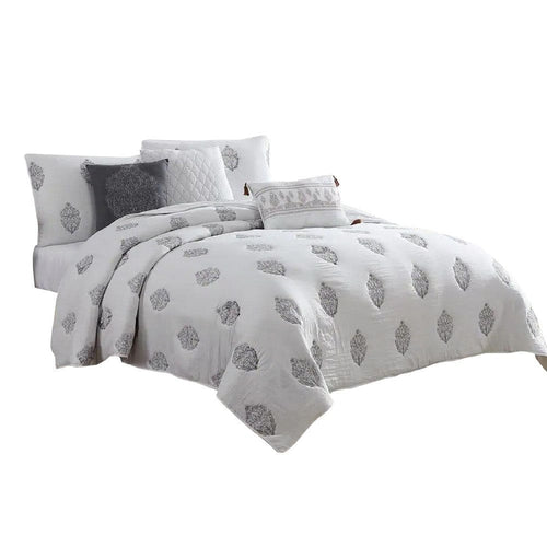 Tyler Comforter Set | 6 Piece Queen | Damask | The Urban Port | White