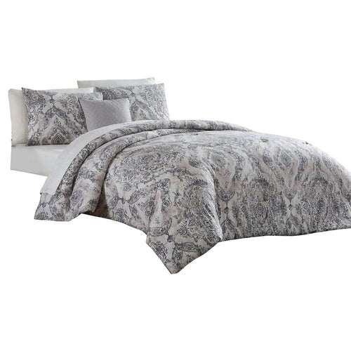 Lance Bed Set | 8 Piece Queen | Damask | White & Gray | Urban Port