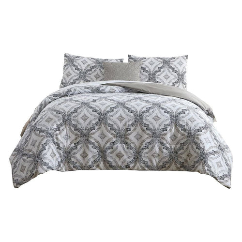Owen Bed Set | 8 Piece Queen | Quatrefoil | White & Gray | Urban Port