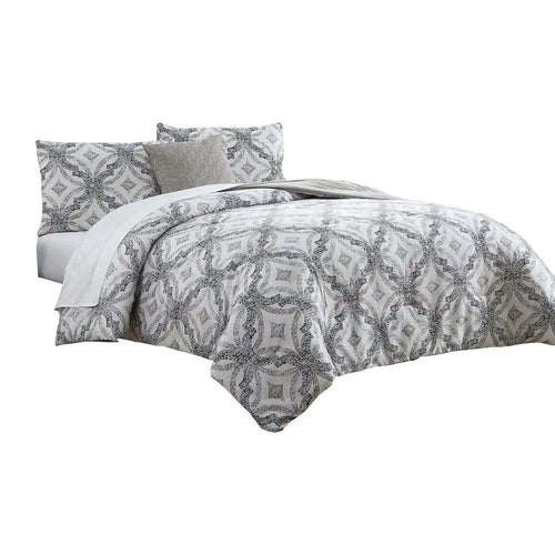 Owen Bed Set | 8 Piece King | Quatrefoil | White & Gray | Urban Port