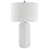 27 Inch Ceramic Table Lamp, Wavy Texture, Silver, White By Casagear Home