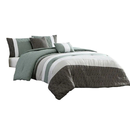 Owen Comforter Set | 5 Piece Queen | Striped | White & Green | Urban Port