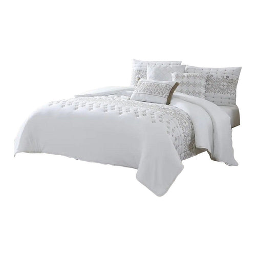 Lance Queen Quilt Comforter Set | 6 Piece | Microfiber | White