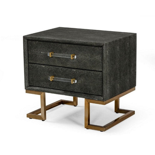 Cid Jon 24 Inch Modern Nightstand, 2 Drawers, Classic, Faux Leather, Gray By Casagear Home