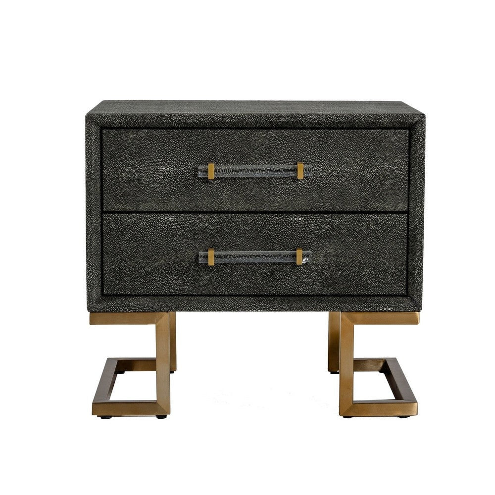 Cid Jon 24 Inch Modern Nightstand 2 Drawers Classic Faux Leather Gray By Casagear Home BM277334